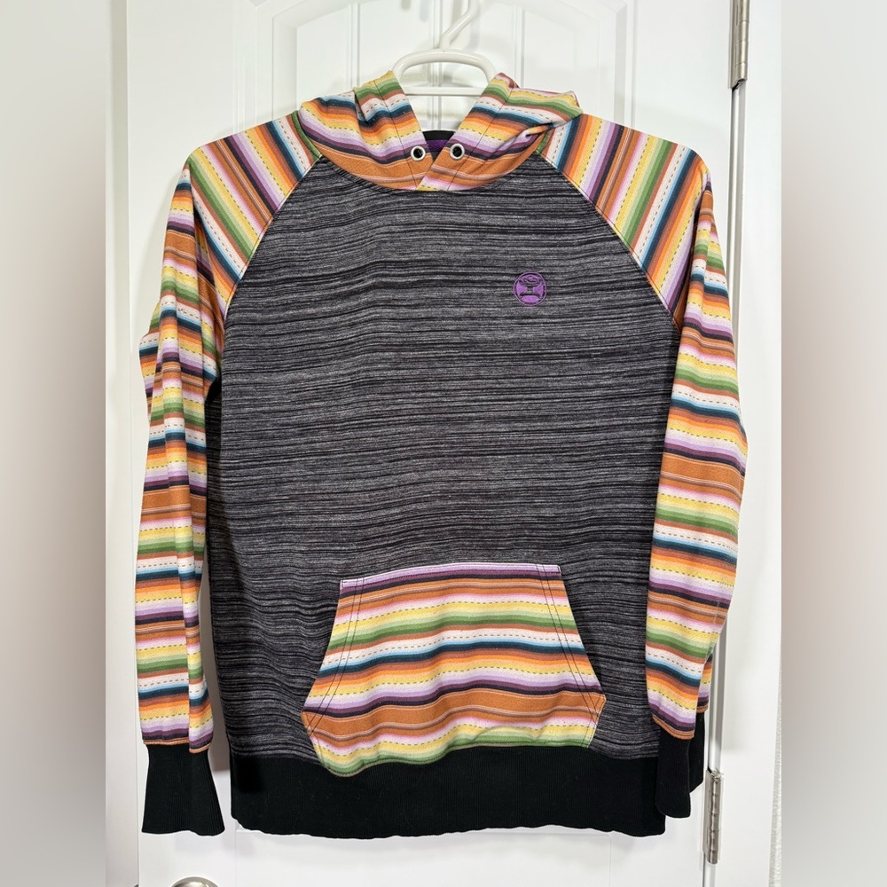 Hooey Women’s Striped Raglan Pullover Hoodie Kangaroo Pocket Size Large